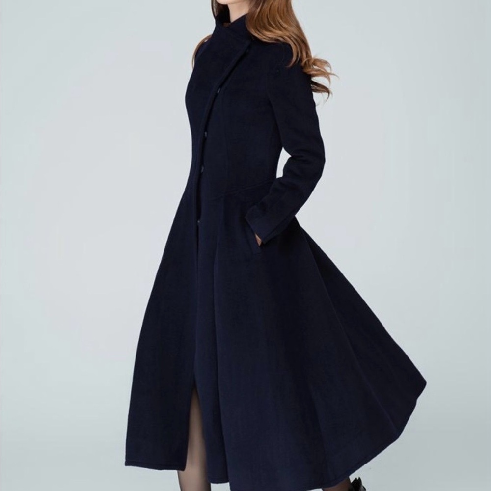 Stunning deep blue Asymmetrical wool coat